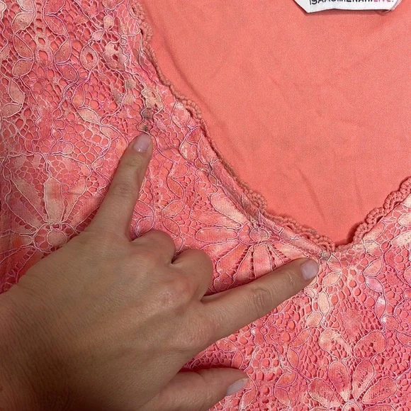 Isaac Mizrahi Live Peachy Pink Lined Lace V Neck S/S Blouse Sz XL! - Picture 5 of 8